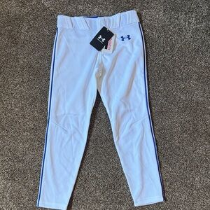 Under Armour Baseball Pants White & Royal Blue piping